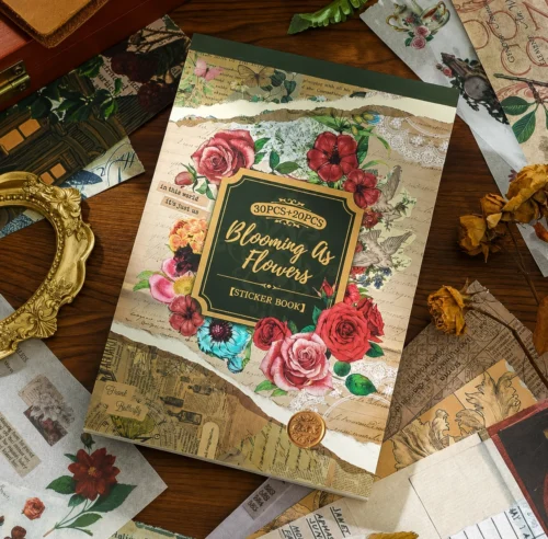 Vintage Floral Sticker Book featuring botanical flowers, butterflies, paper stickers, and transparent PET stickers for journaling and scrapbooking. Vintage Floral Sticker Book featuring botanical flowers, butterflies, paper stickers, and transparent PET stickers for journaling and scrapbooking.