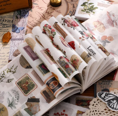Vintage Floral Sticker Book featuring botanical flowers, butterflies, paper stickers, and transparent PET stickers for journaling and scrapbooking. Vintage Floral Sticker Book featuring botanical flowers, butterflies, paper stickers, and transparent PET stickers for journaling and scrapbooking.