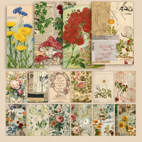 Vintage Floral Sticker Book featuring botanical flowers, butterflies, paper stickers, and transparent PET stickers for journaling and scrapbooking. Vintage Floral Sticker Book featuring botanical flowers, butterflies, paper stickers, and transparent PET stickers for journaling and scrapbooking.