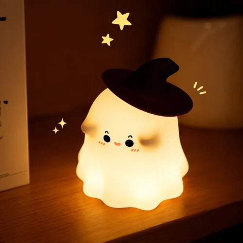 Cute Ghost Night Light with soft warm LED glow and silicone body, perfect for bedroom décor, nursery, bedside table, and cozy room lighting. Cute Ghost Night Light with soft warm LED glow and silicone body, perfect for bedroom décor, nursery, bedside table, and cozy room lighting.