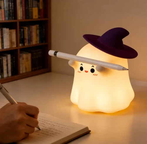 Cute Ghost Night Light with soft warm LED glow and silicone body, perfect for bedroom décor, nursery, bedside table, and cozy room lighting. Cute Ghost Night Light with soft warm LED glow and silicone body, perfect for bedroom décor, nursery, bedside table, and cozy room lighting.