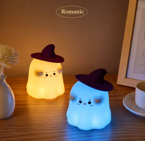 Cute Ghost Night Light with soft warm LED glow and silicone body, perfect for bedroom décor, nursery, bedside table, and cozy room lighting. Cute Ghost Night Light with soft warm LED glow and silicone body, perfect for bedroom décor, nursery, bedside table, and cozy room lighting.