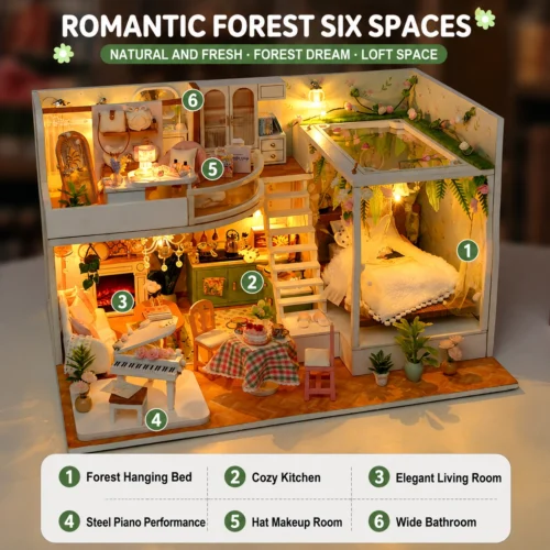 Cozy Miniature DIY Villa Kit with detailed rooms, tiny furniture, plants and warm LED lighting Cozy Miniature DIY Villa Kit with detailed rooms, tiny furniture, plants and warm LED lighting