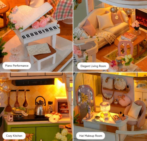 Cozy Miniature DIY Villa Kit with detailed rooms, tiny furniture, plants and warm LED lighting Cozy Miniature DIY Villa Kit with detailed rooms, tiny furniture, plants and warm LED lighting