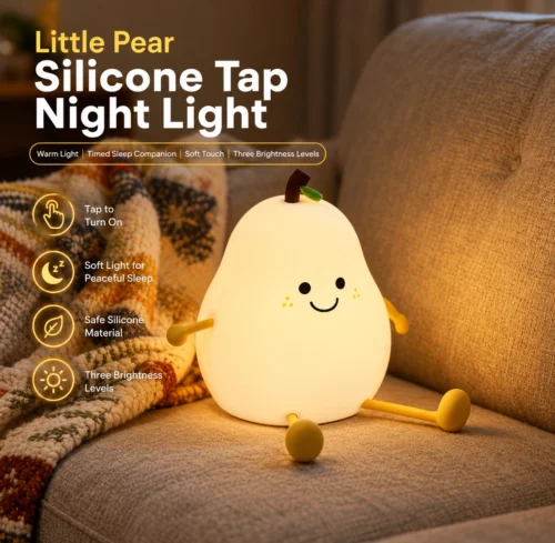 Cute pear silicone LED night light with soft warm glow, adorable character design for kids' bedrooms, nurseries, bedside tables and cozy décor Cute pear silicone LED night light with soft warm glow, adorable character design for kids' bedrooms, nurseries, bedside tables and cozy décor
