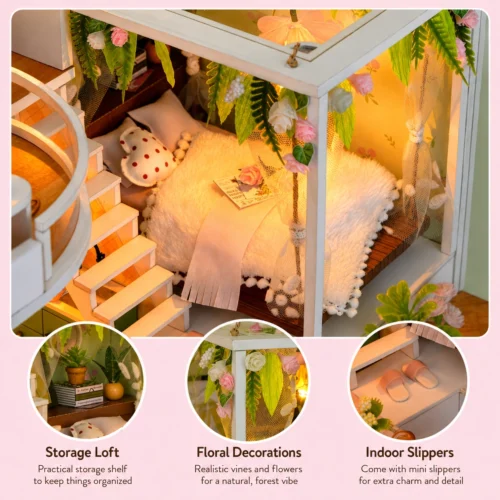 Cozy Miniature DIY Villa Kit with detailed rooms, tiny furniture, plants and warm LED lighting Cozy Miniature DIY Villa Kit with detailed rooms, tiny furniture, plants and warm LED lighting