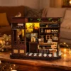 Miniature cozy café DIY kit with detailed coffee shop interior, tiny furniture and decorative accessories