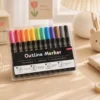 12 Colors Outline Marker Set with metallic double-line pens in a clear storage case for lettering, journaling, greeting cards, and DIY crafts. 12 Colors Outline Marker Set with metallic double-line pens in a clear storage case for lettering, journaling, greeting cards, and DIY crafts.