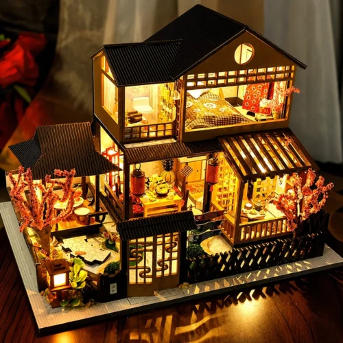 Japanese traditional miniature house with warm LED lights