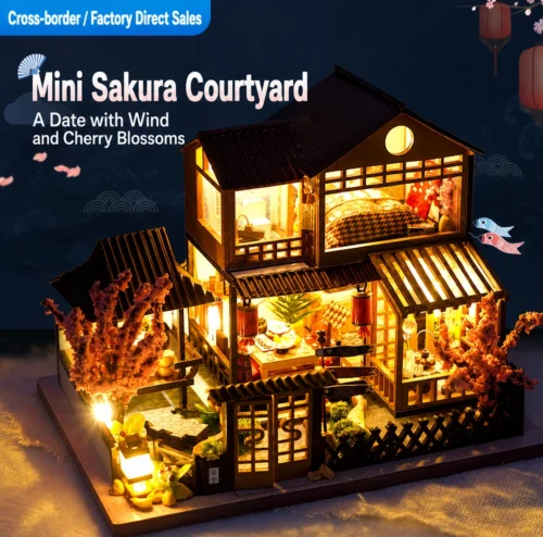 Japanese traditional miniature house with warm LED lights Japanese traditional miniature house with warm LED lights