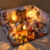 Cozy Dream Bedroom miniature DIY kit with tiny beds, furniture, plants and warm lights