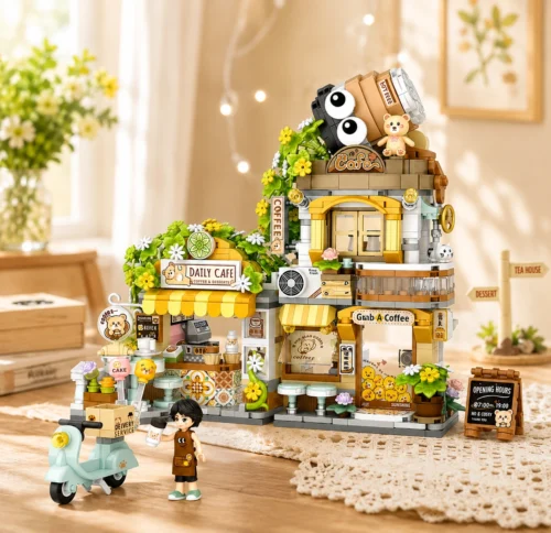 Mini Coffee Shop Building Blocks set with cute café, flowers, signs, plants and tiny details Mini Coffee Shop Building Blocks set with cute café, flowers, signs, plants and tiny details