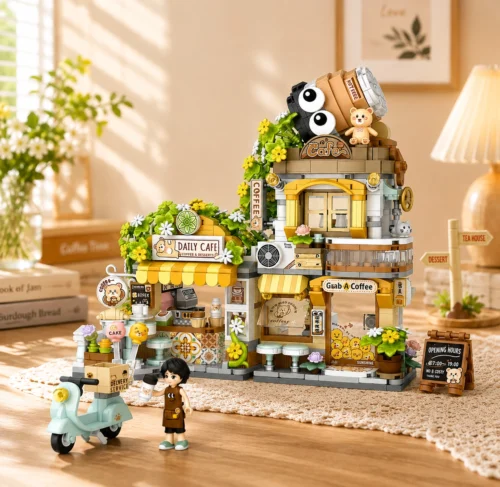Mini Coffee Shop Building Blocks set with cute café, flowers, signs, plants and tiny details Mini Coffee Shop Building Blocks set with cute café, flowers, signs, plants and tiny details