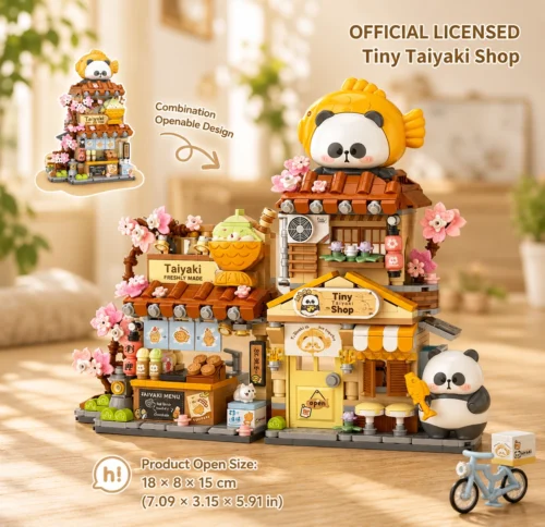Panda Fish Market Building Blocks set with cute panda figures, fish shop, flowers and colourful market details Panda Fish Market Building Blocks set with cute panda figures, fish shop, flowers and colourful market details