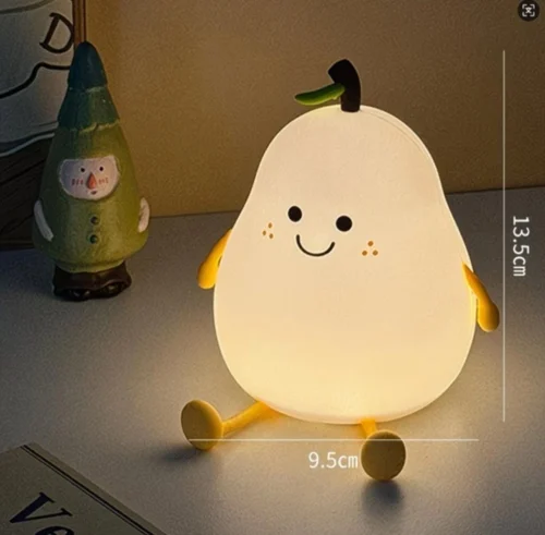 Cute pear silicone LED night light with soft warm glow, adorable character design for kids' bedrooms, nurseries, bedside tables and cozy décor Cute pear silicone LED night light with soft warm glow, adorable character design for kids' bedrooms, nurseries, bedside tables and cozy décor