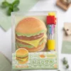 Cheese burger mini notebook and pen set with burger-shaped notebook and fries-themed pen