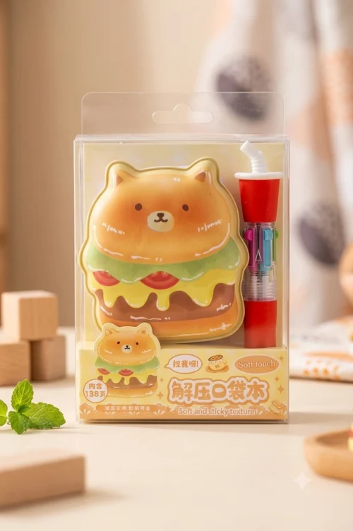 Meet the cute bear burger mini notebook and pen set! Perfect for notes, doodles, journaling, gifting, and kawaii stationery lovers.