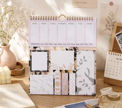 Minimalist Marble Weekly Planner Sticky Notes Set with memo pads, page markers, and weekly planner on a wooden desk. Minimalist Marble Weekly Planner Sticky Notes Set with memo pads, page markers, and weekly planner on a wooden desk.