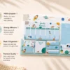 Space Weekly Planner Sticky Notes Set with rockets, planets, weekly planner, memo pads, sticky notes, page markers, and to-do list on a wooden desk.