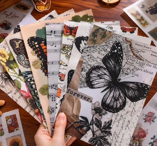 Vintage Butterfly Sticker Book with floral, botanical, paper, and transparent PET stickers for journaling, scrapbooking, and DIY crafts. Vintage Butterfly Sticker Book with floral, botanical, paper, and transparent PET stickers for journaling, scrapbooking, and DIY crafts.