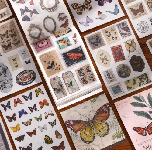 Vintage Butterfly Sticker Book with floral, botanical, paper, and transparent PET stickers for journaling, scrapbooking, and DIY crafts. Vintage Butterfly Sticker Book with floral, botanical, paper, and transparent PET stickers for journaling, scrapbooking, and DIY crafts.