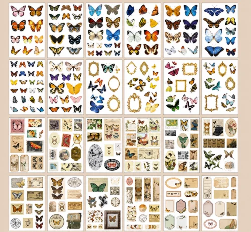 Vintage Butterfly Sticker Book with floral, botanical, paper, and transparent PET stickers for journaling, scrapbooking, and DIY crafts. Vintage Butterfly Sticker Book with floral, botanical, paper, and transparent PET stickers for journaling, scrapbooking, and DIY crafts.