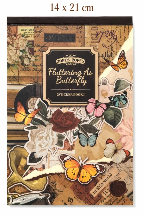 Vintage Butterfly Sticker Book with floral, botanical, paper, and transparent PET stickers for journaling, scrapbooking, and DIY crafts. Vintage Butterfly Sticker Book with floral, botanical, paper, and transparent PET stickers for journaling, scrapbooking, and DIY crafts.