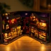 Miniature building block kit featuring a detailed Chinese food street with tiny shops, food stalls, lanterns and street décor