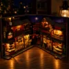 Miniature building block kit featuring a detailed Chinese food street with tiny shops, food stalls, lanterns and street décor
