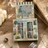 Washi tape set with vintage postcard, stamp, botanical and travel-inspired decorative designs