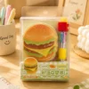 Cheese burger mini notebook and pen set with burger-shaped notebook and fries-themed pen