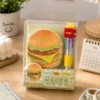 Cheese burger mini notebook and pen set with burger-shaped notebook and fries-themed pen