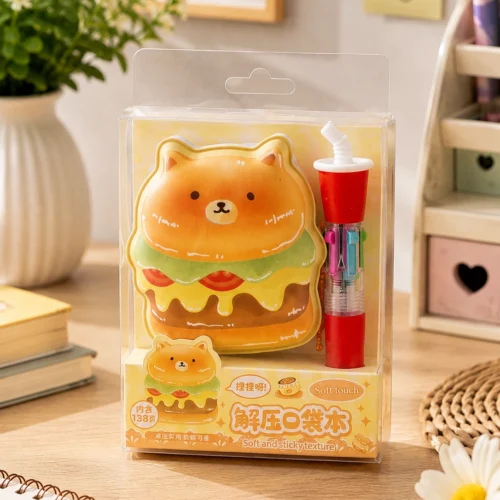 Meet the cute bear burger mini notebook and pen set! Perfect for notes, doodles, journaling, gifting, and kawaii stationery lovers.