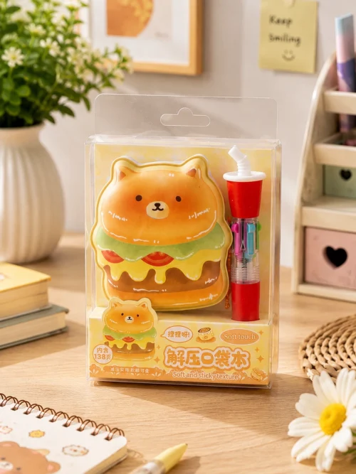 Meet the cute bear burger mini notebook and pen set! Perfect for notes, doodles, journaling, gifting, and kawaii stationery lovers.