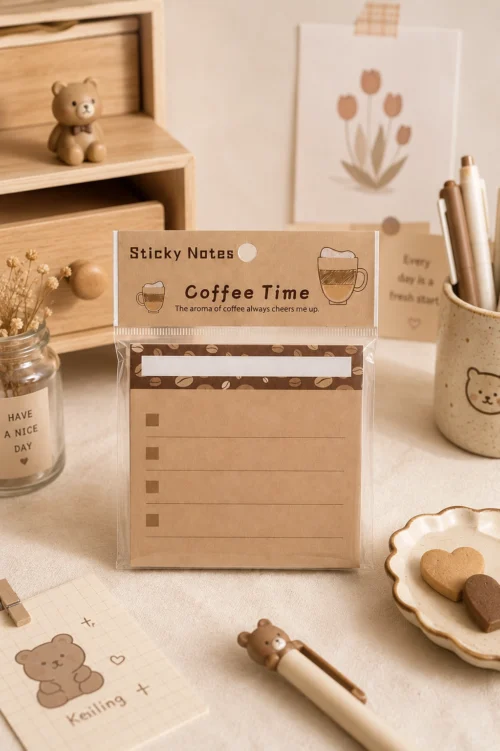Coffee sticky notes with checklist layout and cute coffee bean design Coffee sticky notes with checklist layout and cute coffee bean design