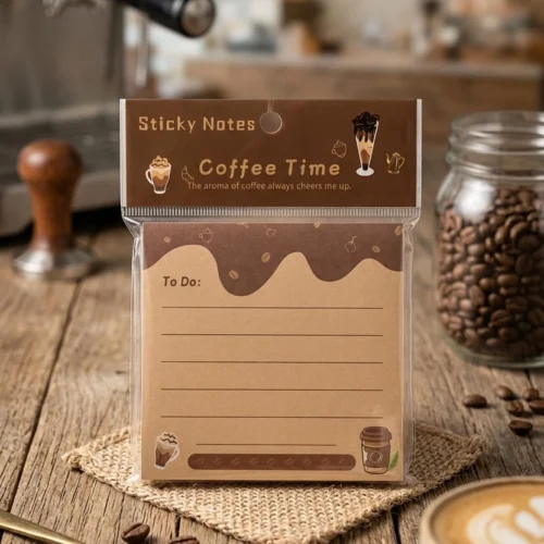 Coffee To-Do Sticky Notes with cute café-themed design and lined daily task layout