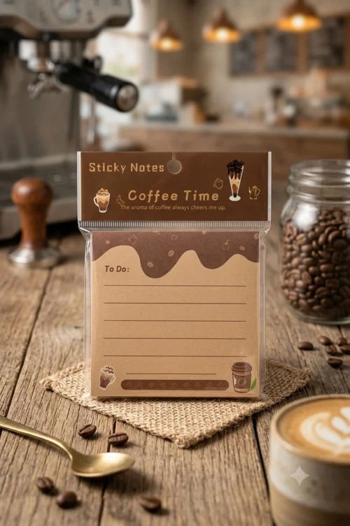 Coffee To-Do Sticky Notes with cute café-themed design and lined daily task layout