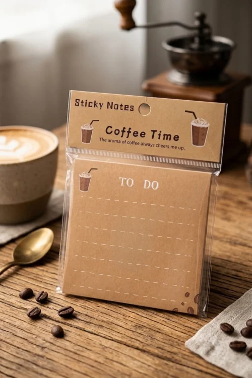 Coffee To-Do Sticky Notes with brown café design and dotted writing lines