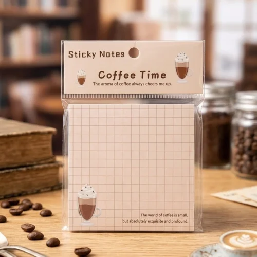 Coffee Grid Sticky Notes with cute coffee illustrations and square grid writing layout