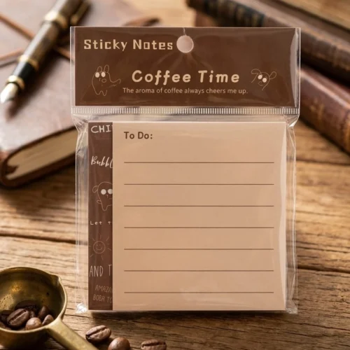 offee To-Do Sticky Notes with cute character design and lined daily task layout