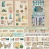 Washi tape set with vintage postcard, stamp, botanical and travel-inspired decorative designs