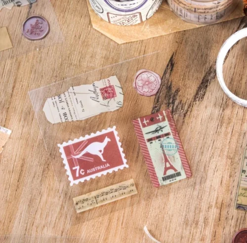 Vintage butterfly washi tape set with pink floral, postcard, stamp and butterfly designs Vintage butterfly washi tape set with pink floral, postcard, stamp and butterfly designs