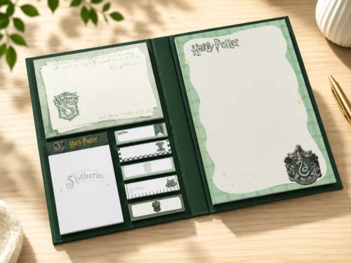 Harry Potter Hufflepuff sticky memo notepad with multiple themed memo sections in a golden brown design Harry Potter Hufflepuff sticky memo notepad with multiple themed memo sections in a golden brown design