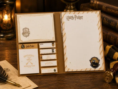 Harry Potter Hufflepuff sticky memo notepad with multiple themed memo pads in gold and brown Harry Potter Hufflepuff sticky memo notepad with multiple themed memo pads in gold and brown