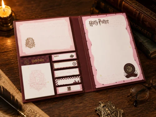 Harry Potter Hufflepuff sticky memo notepad with multiple themed memo sections in a golden brown design Harry Potter Hufflepuff sticky memo notepad with multiple themed memo sections in a golden brown design