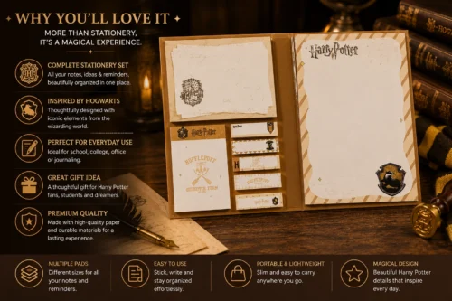 Harry Potter Hufflepuff sticky memo notepad with multiple themed memo pads in gold and brown Harry Potter Hufflepuff sticky memo notepad with multiple themed memo pads in gold and brown