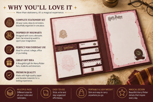 Harry Potter Hufflepuff sticky memo notepad with multiple themed memo sections in a golden brown design Harry Potter Hufflepuff sticky memo notepad with multiple themed memo sections in a golden brown design